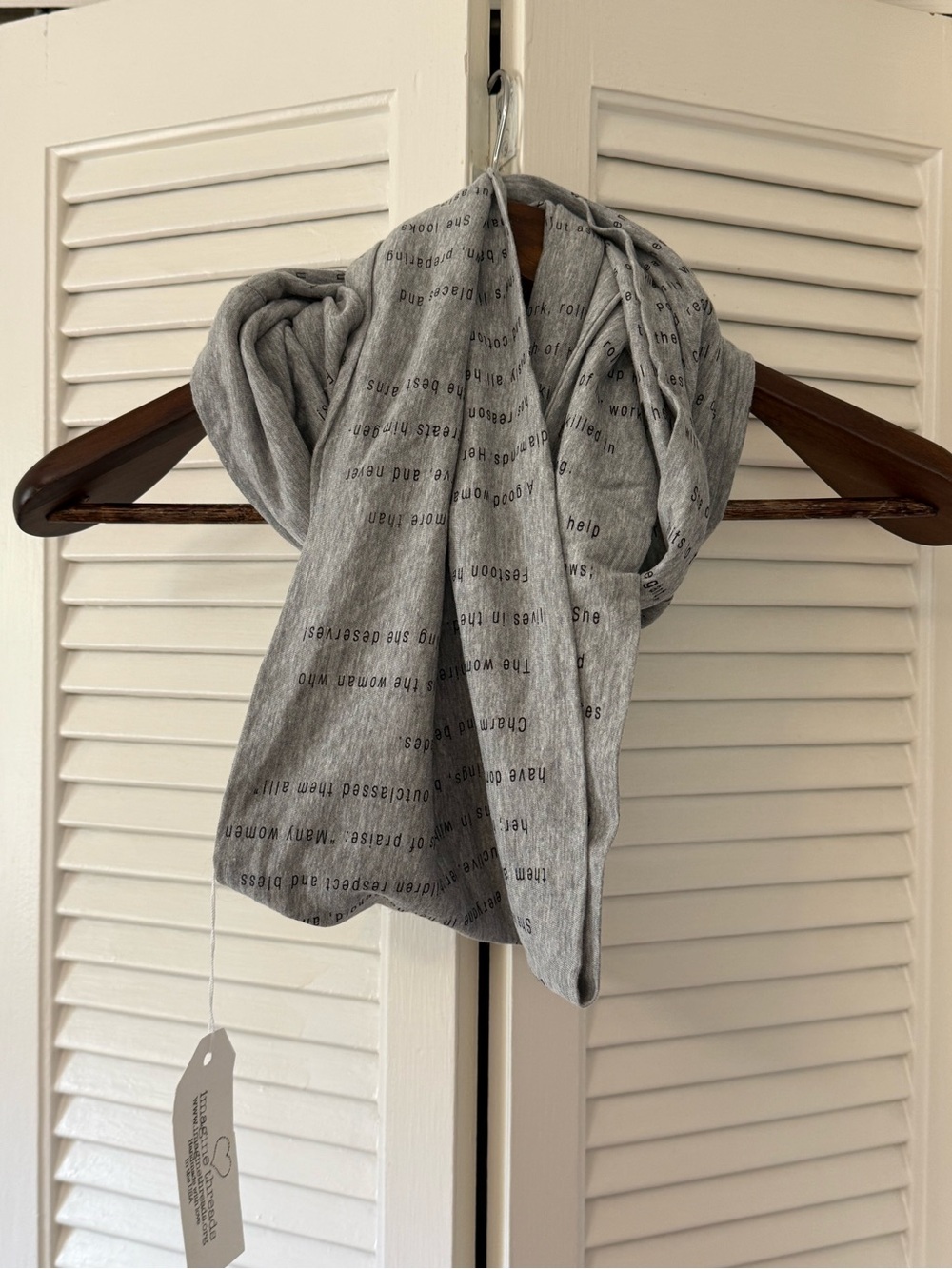 Women’s Handmade Light Gray Scripture Text-Print Infinity Scarf - Picture 2 of 9